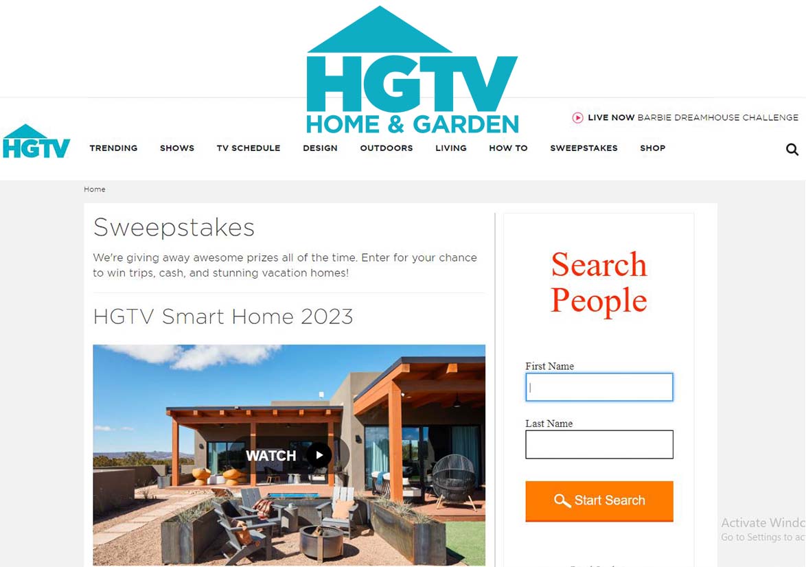 HGTV Sweep stakes - Win Big with Home and Garden TV